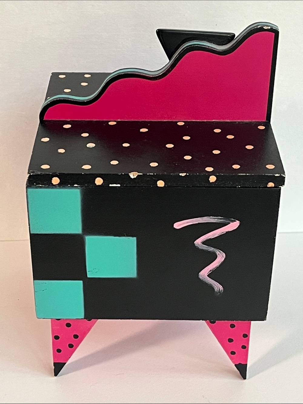 Vintage Hollis Fingold Radar Design Memphis Style Art Deco Jewelry Box - Picture 3 of 13